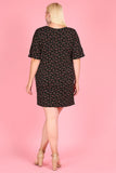 1240 Print short dress, round neck, pockets, short sleeves.
