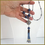"NEW" Blue Beaded Tassel Hematite - shopwishi 