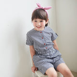Dark Blue & White Gingham Button-Front Romper