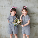 Dark Blue & White Gingham Button-Front Romper