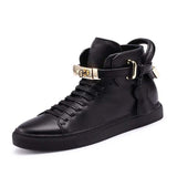 Phenkang Embossed Crocodile High Top Red Flat Leather Boots for Men