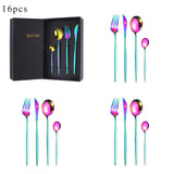 Silver Cutlery Set Stainless Steel 16 Piece Dinnerware Knive Fork Spoon Set Kitchen Complete Tableware Black Gift Box Dinner Set