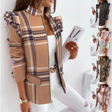 KX-ST21148   New Fashion Women Blazer Jacket Suit Ruffled Long-Sleeved Zipper Printed Ladies Blazers