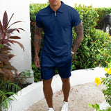 QC542 - New Custom Logo Cotton Short Sleeve Polo Shirt and Shorts Set Mens