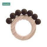 Bopoobo 1PC Baby Toys Beech Wooden Rattle Hand Teething Wooden Ring Can Chew Beads Play Gym BPA