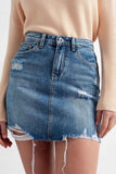 Distressed Hem Denim Mini Skirt