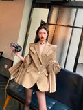 Women Blazer Temperament Suit Blazer Bow Pleated Ladies Blazer Coat Irregular Women's Suit Jacket