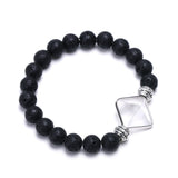 Reiki Healing Energy Stone Mala Bracelets Pyramid Charm Natural Amethysts Quartz Crystal Opal Black Lava Stone Strand Bracelets