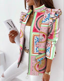 KX-ST21148   New Fashion Women Blazer Jacket Suit Ruffled Long-Sleeved Zipper Printed Ladies Blazers