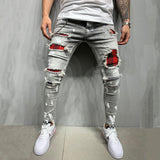 Wholesale 2020 Slim-Fit Ripped Holes New Men's Painted Paint Jeans Patch Beggar Little Feet Pants Jumbo Size S-3xl