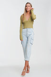 V Neck Ribbed Sweater in Green