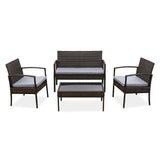 4 PCS Outdoor Patio Rattan Wicker Furniture Set With Table Sofa Cushioned Light Grey