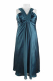Donna Ricco V-Strap Ruched Front Satin Chiffon Draped Dress