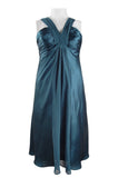 Donna Ricco V-Strap Ruched Front Satin Chiffon Draped Dress