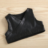 FOCUSNORM Autumn Fashion Kids Girls Dress 2pcs Outfits 1-6y Solid Single Breasted Shirts Dress+PU Leather Vest