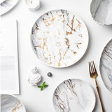 Nordic Creative Bronzing White Gray Marble Pattern Ceramic Tableware Set
