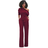 Fashion Wide Leg Slanted One Shoulder Belted Jumpsuits  Yoga