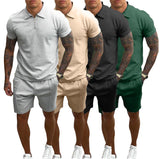 QC542 - New Custom Logo Cotton Short Sleeve Polo Shirt and Shorts Set Mens