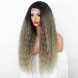 Aliblisswig Natural Looking Dark Root Ombre Blonde Long Curly Right Side Deep Part Heat OK Fiber Hair Lace Front Synthetic Wigs