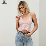 Weixin Double Crazy Dropshipping Shein New Style Sexy Print Deep v Pink Hot Summer Crop Top