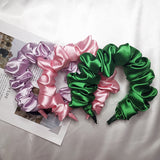 Custom Crumpled Fabric Fluffy Hair Bands Satin Silk Scrunchie Headband for Women