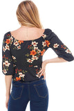 Floral Print Rouched Chest Tie Front Peplum Long Sleeve Peasant Top
