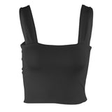 Polyester Summer Shirt Workout Crop Top Women's Black Tank Tops