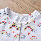 2Pcs Newborn Baby Girls Clothes Outfits Set Cute Rainbow Print Cotton Long Sleeve Jumpsuit and Headband Infant Toddler Clothing