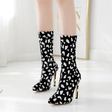 XLL Denim Fabric High Heel Boots for Women