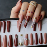 Rhinestone Crystal Design Pink Luxury Ombre Extra Coffin Press on Nails Gel