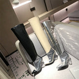 MStacchi Women Winter Transparent Over the Knee Boots Woman Pointed Toe 12CM Crystal High Heel Pump Fashion Silver Ladies Boots