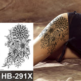 Tattoo Sticker Flower Big Body Art Waterproof Temporary Sexy Thigh Tattoos for Woman Tattoo Fake Water Black Sketch Line Sleeve