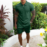 QC542 - New Custom Logo Cotton Short Sleeve Polo Shirt and Shorts Set Mens