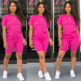 Matching Biker Shorts Set Workout Jogger Suits Two Piece Set Women Clothing Summer Custom Short Sleeve Suit