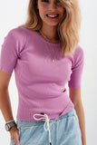 Rib Knitted Sweater With Tie Back in Pink