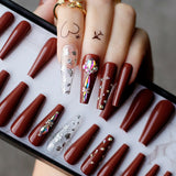 Rhinestone Crystal Design Pink Luxury Ombre Extra Coffin Press on Nails Gel