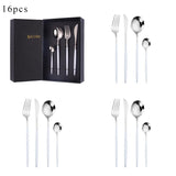 Silver Cutlery Set Stainless Steel 16 Piece Dinnerware Knive Fork Spoon Set Kitchen Complete Tableware Black Gift Box Dinner Set