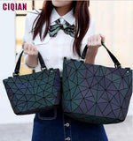 Luminous Hologram Geometry Tote Quilted Shoulder Crossbody Handbag for Women