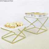 European Style Rectangular White Ceramics Cake Pan with Golden Metal Display