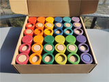 Kids Rainbow Wooden Loose Parts Include Beakers Solid Tubes Peg Dolls Stacker Blocks Montessori Toy