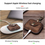Wholesale Keychain Earphone Charging Case Custom Logo Luxury Genuine Leather Case Cover for Apple Airpod Case