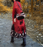 AYUALIN Camel Suede Floral Hollow Out Fringe Tassel Shawl Women Vintage Capes
