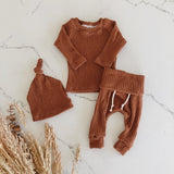 3pcs Infant Newborn Baby Cute Clothes Sets Girls Boys Autumn Warm Harem Pants Waffle Ribbed Solid Unisex Bodysuits+elastic Pants