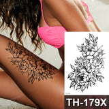 Tattoo Sticker Flower Big Body Art Waterproof Temporary Sexy Thigh Tattoos for Woman Tattoo Fake Water Black Sketch Line Sleeve