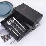 Silver Cutlery Set Stainless Steel 16 Piece Dinnerware Knive Fork Spoon Set Kitchen Complete Tableware Black Gift Box Dinner Set