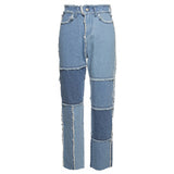 Nibber P1738186 Spring Fashion Patchwork Cowboy Street Casual Hip Hop High Waist Long Straight Denim Women Lady Y2k Jeans Pants
