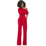 Fashion Wide Leg Slanted One Shoulder Belted Jumpsuits  Yoga