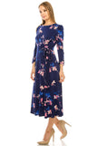Eliza J Navy Floral Printed Jersey Puff Sleeve Belted Dress