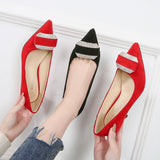 Dress Party Wedding Office Comfortable Low Heels Pointed Toe Pull-On Women's Stiletto High Heels