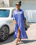 High Quality Loose Casual Solid Color Women'S Lapel Long Shirt Dress